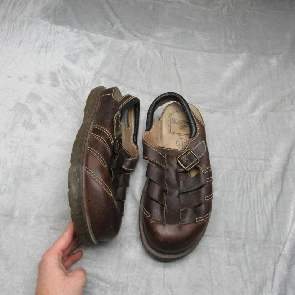 Dr Martens Mens Sandals 13 Brown Fisherman Leather Buckle Strap VTG ENGLAND Made
